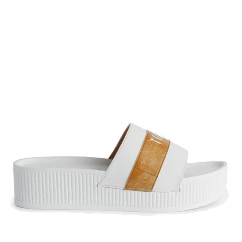 Ciabatte Donna 1A Classe Alviero Martini linea Geo Party Color in Tessuto Gommato Bianco 0293