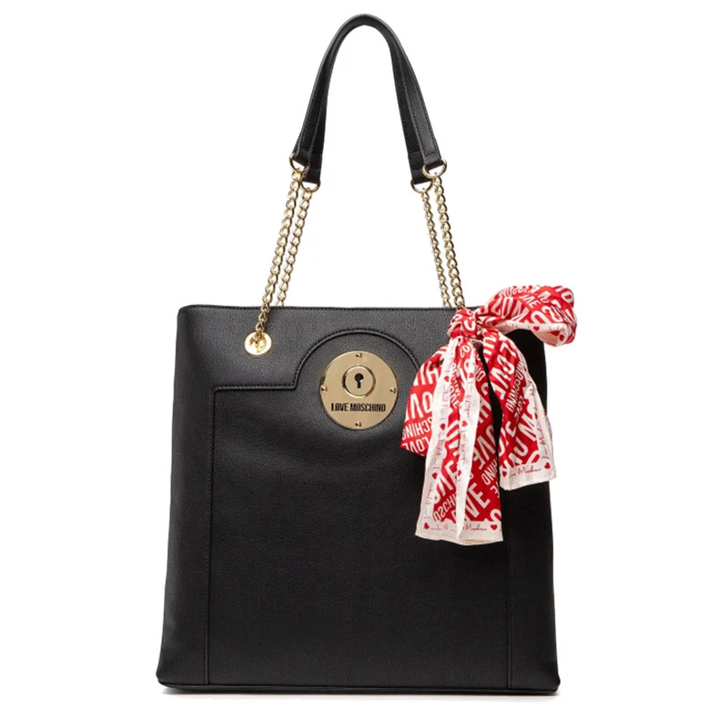 Borsa Donna Shopping Verticale LOVE MOSCHINO linea Scarf & Lock Nero