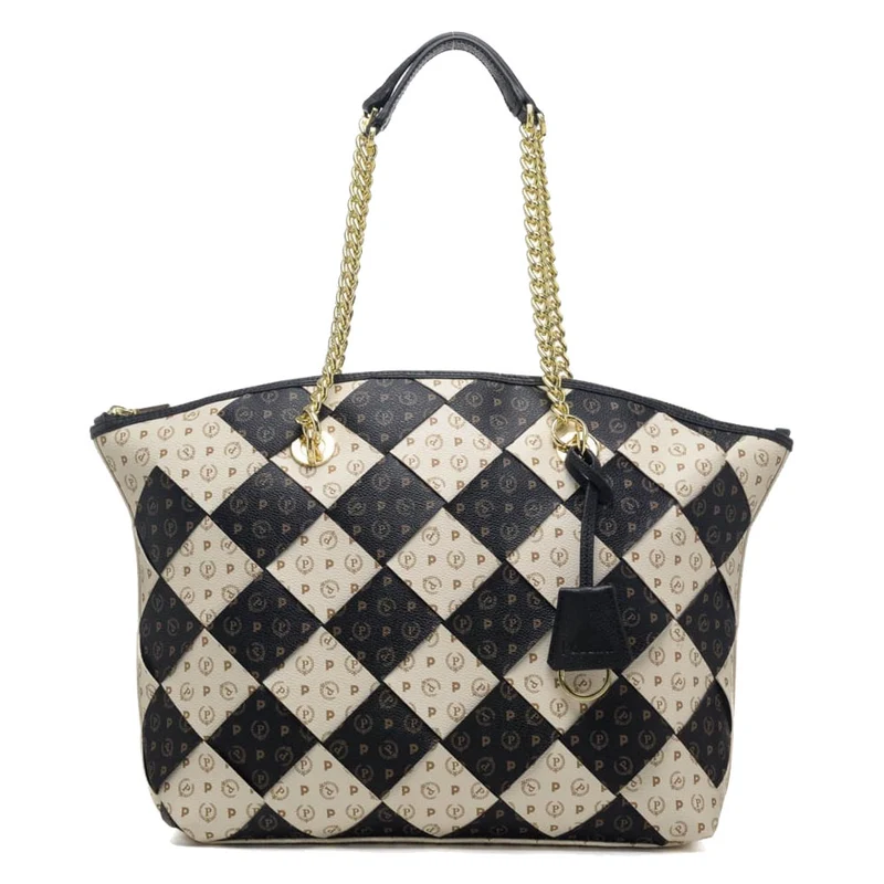 Borsa Donna Shopping POLLINI con Motivo Intrecciato Avorio e Nero