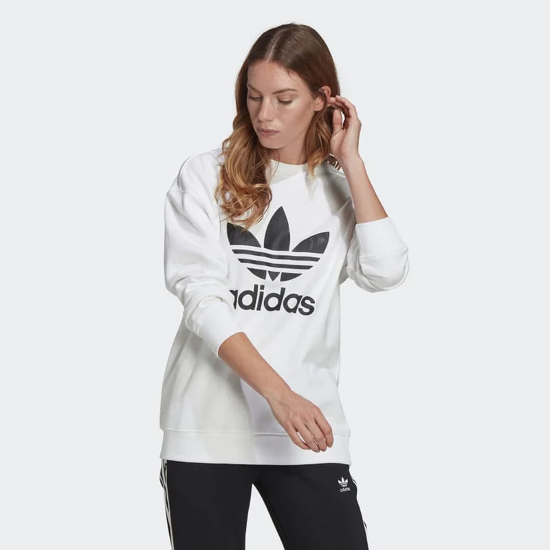 Felpa Donna ADIDAS linea Adicolor Trefoil Crew colore White