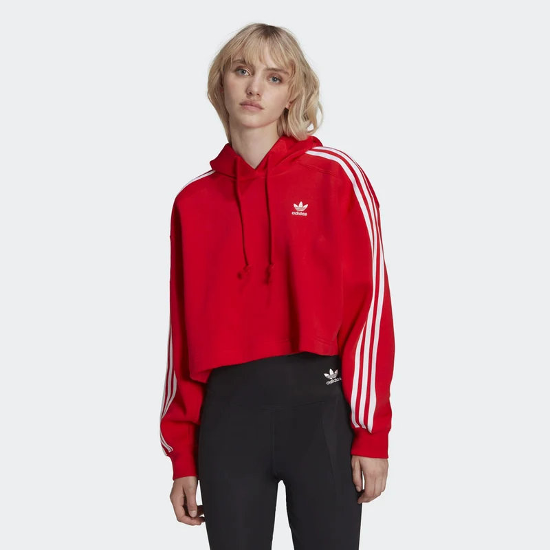 Felpa con Cappuccio ADIDAS linea Adicolor Classic Crop colore Vivid Red