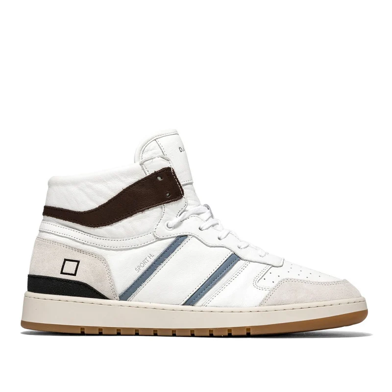 Scarpe Uomo D.A.T.E. Sneakers Alte linea Sport High Class in Pelle colore White Sky