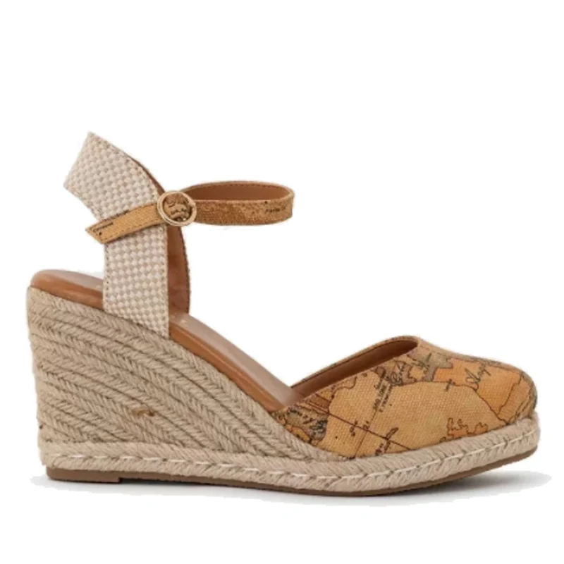 Scarpe Donna 1A Classe Alviero Martini Sandali in Canvas stampa Geo Classic con Zeppa 0202