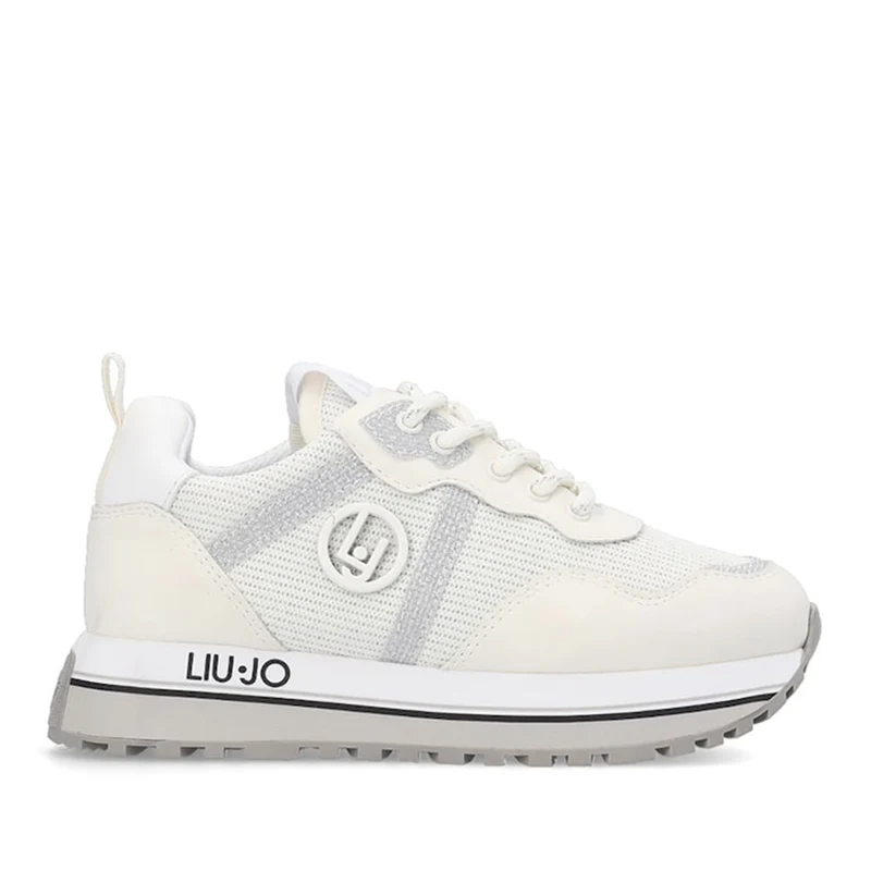 Scarpe LIU JO Sneakers Platform Maxi Wonder 518 in Brighty Mesh e Dettaglio Glitter Milk