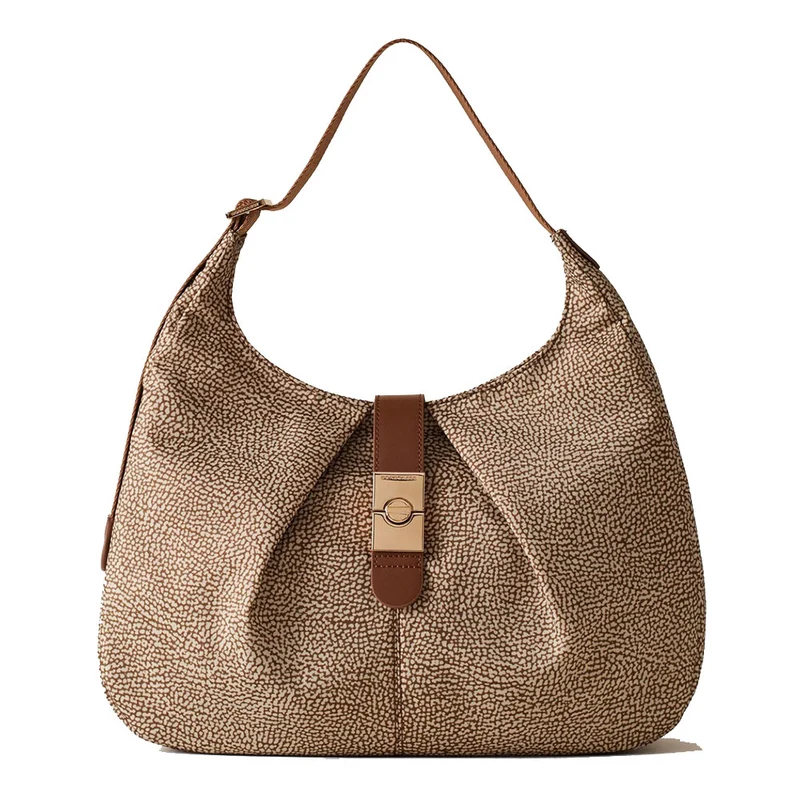 Borsa Donna Hobo Medium BORBONESE in Tessuto linea Cortina Colore OP Beige e Marrone