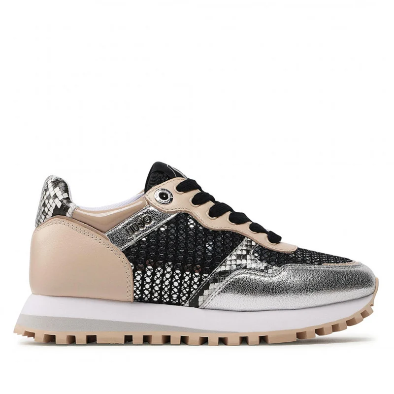 Scarpe Donna LIU JO Sneakers Wonder 01 in Paillettes e Pelle Crackle colore Silver e Nude