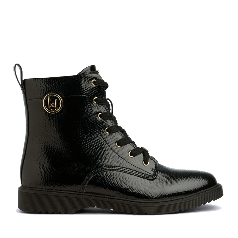 Scarpe Donna LIU JO Anfibi Pat 240 Effetto Pitonato Nero Lucido con Logo