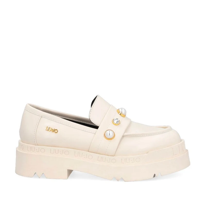 Scarpe Donna LIU JO Mocassini Platform Love 37 Avorio con Perle