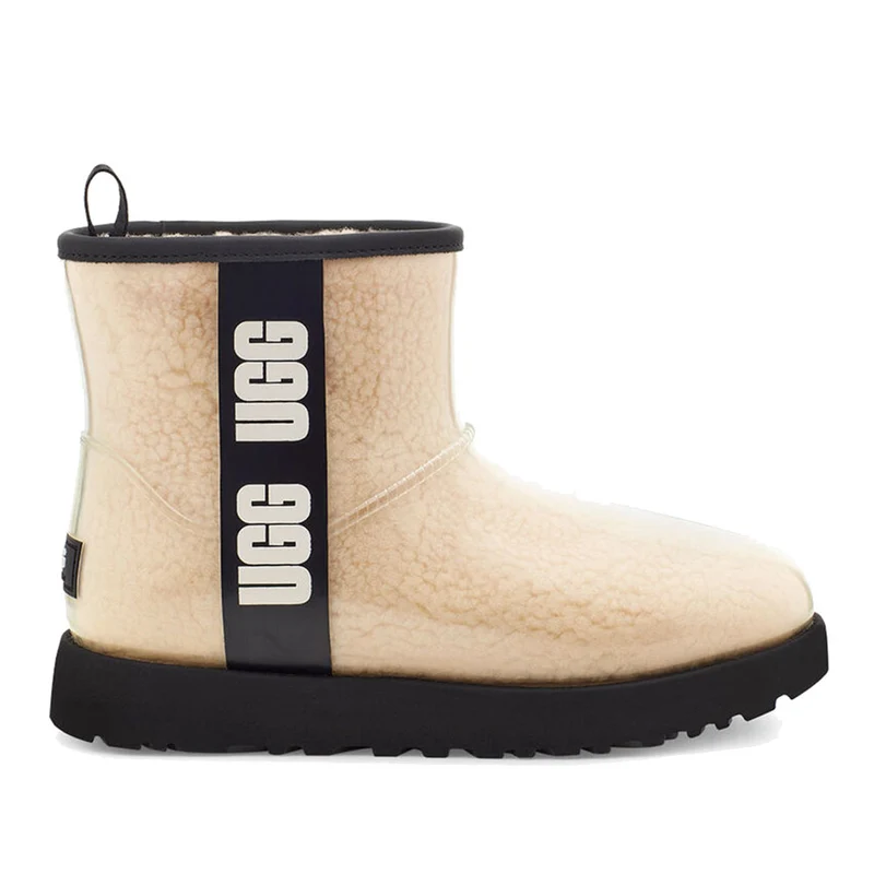 Stivaletti Donna UGG Classic Clear Mini in Lana e Materiale Impermeabile colore Natural Black
