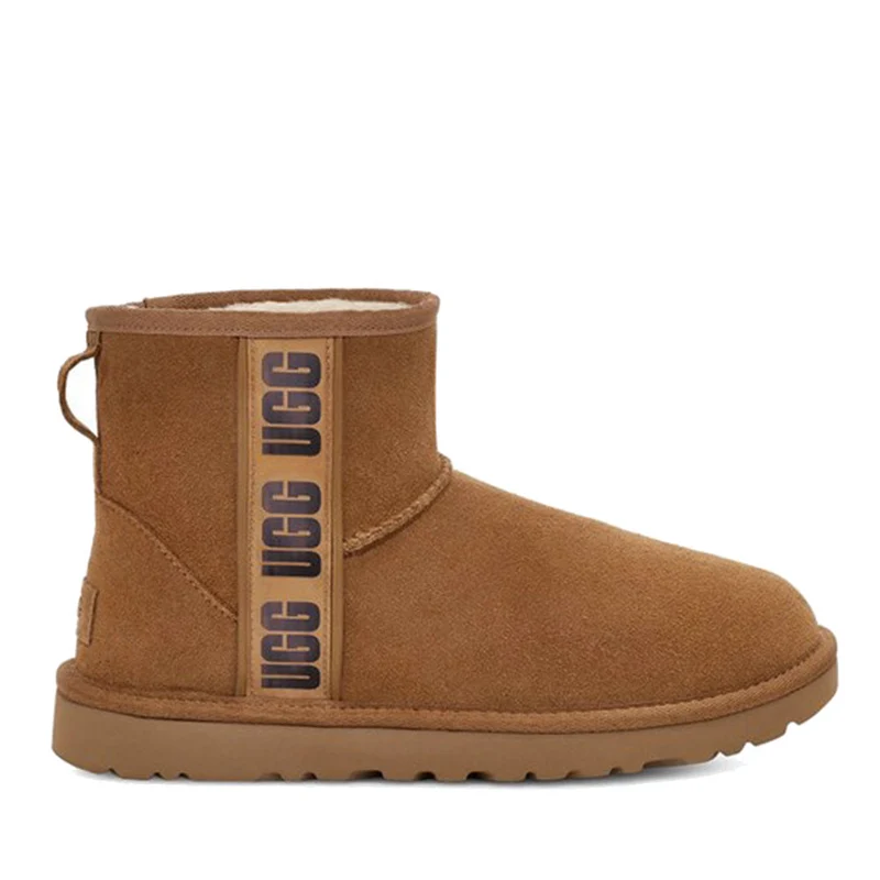 Stivaletti Donna UGG Classic Mini Side Logo in Pelle Scamosciata Chestnut