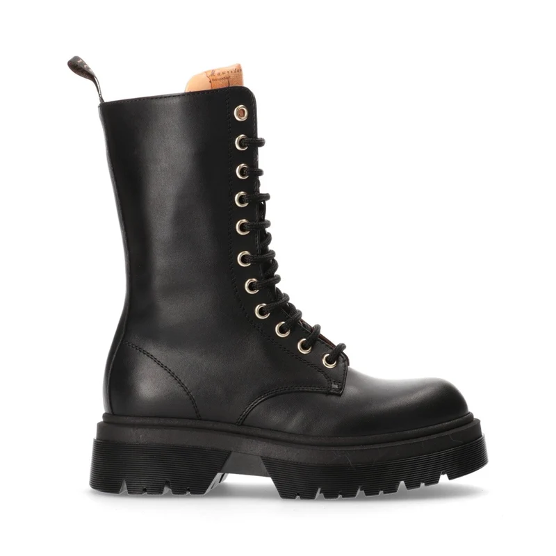 Scarpe Donna 1A Classe Alviero Martini Anfibi in Pelle Nera con Inserti Geo Classic 1418