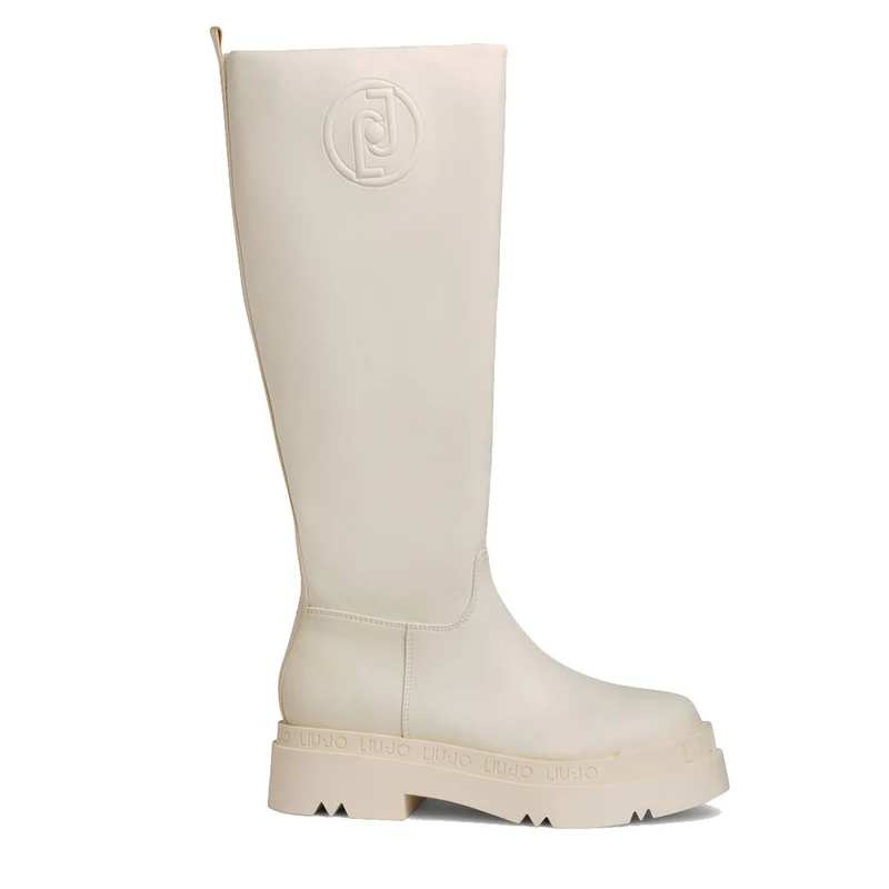 Scarpe Donna LIU JO Stivale Alto Platform Love 26 Avorio con Maxi Logo