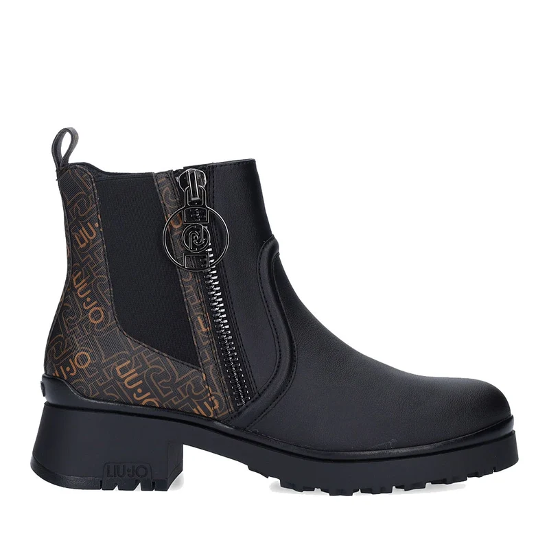 Scarpe Donna LIU JO Stivaletti New Nancy 56 Neri con Inserto Monogram Marrone