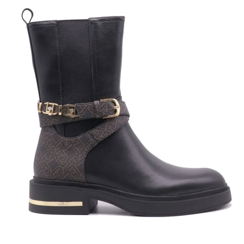 Scarpe Donna LIU JO Stivaletti Gabrielle 01 in Pelle Nera con Inserti Monogram