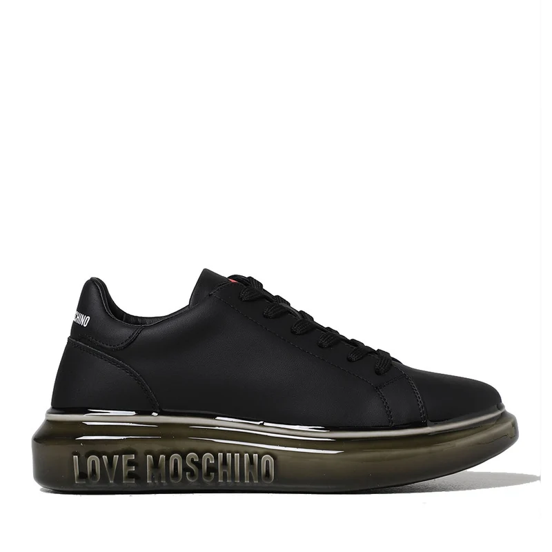 Scarpe Donna LOVE MOSCHINO Sneakers in Pelle Nera con Suola Verde Bosco