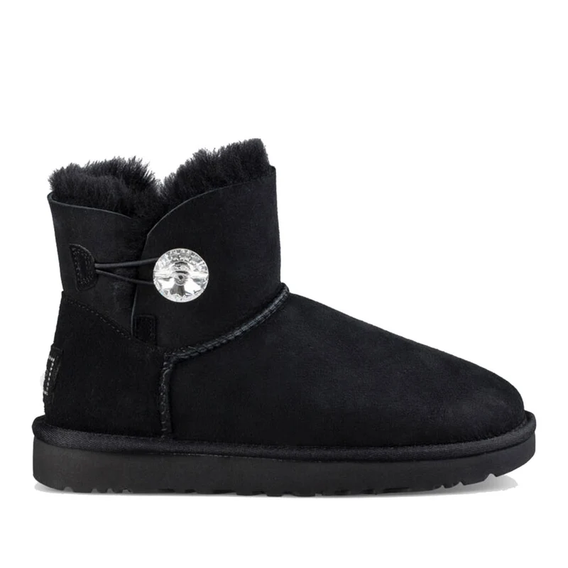 Stivaletti Donna UGG Mini Bailey Button Bling in Pelle Scamosciata colore Nero