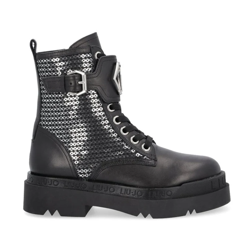 Scarpe Donna LIU JO Anfibi Love 33 in Pelle Nera con Paillettes All Over