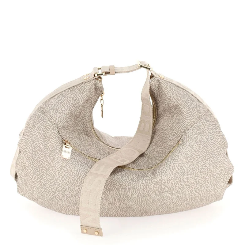 Borsa Donna Hobo BORBONESE linea Cloudette Large in Tessuto Jet Op color Sabbia