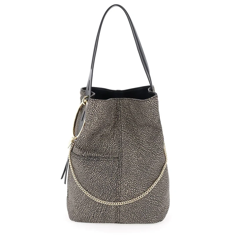 Borsa Donna Secchiello a Spalla BORBONESE linea Etoile Medium in Nylon Jet Op colore Naturale e Nero