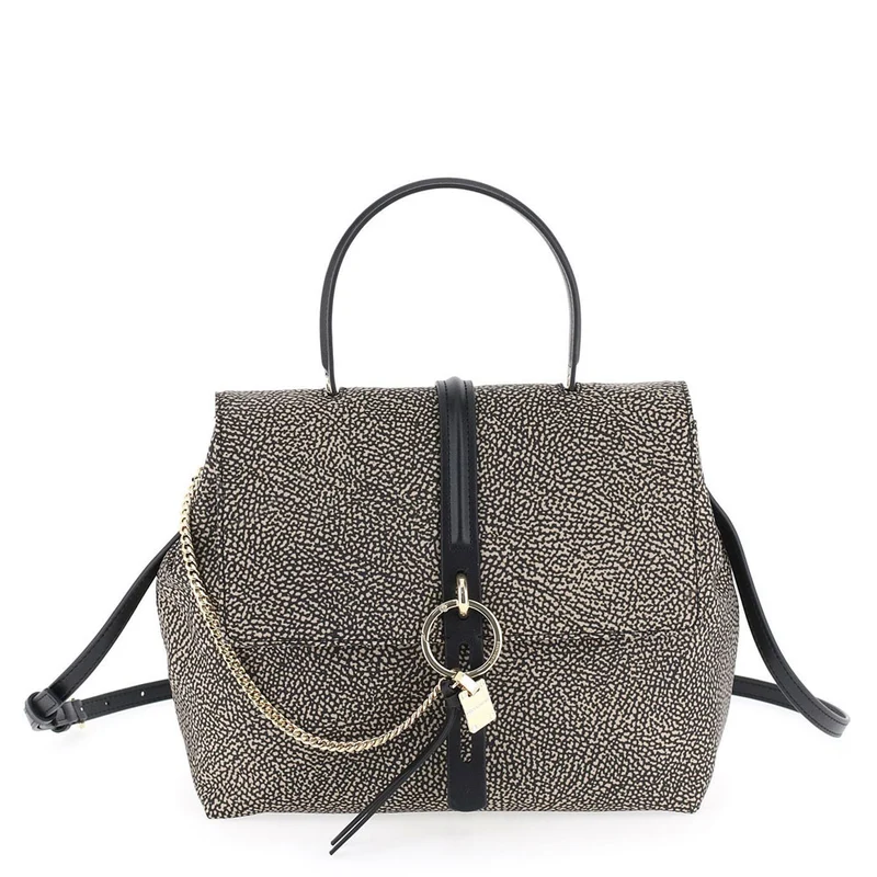 Borsa Donna a Mano BORBONESE linea Etoile Medium in Nylon Jet Op colore Naturale e Nero