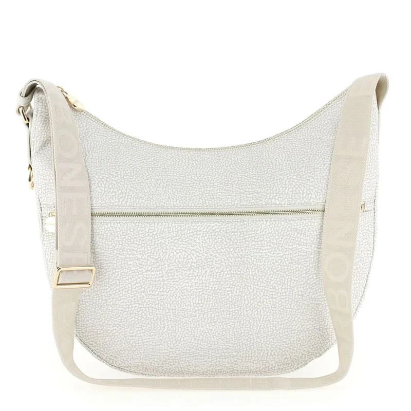 Borsa a Tracolla BORBONESE Luna Bag Medium linea Jet Op in Tessuto Color Ghiaccio