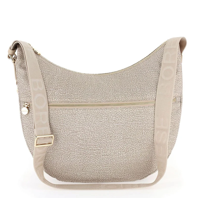 Borsa a Tracolla BORBONESE Luna Bag Medium linea Jet Op in Tessuto Color Sabbia