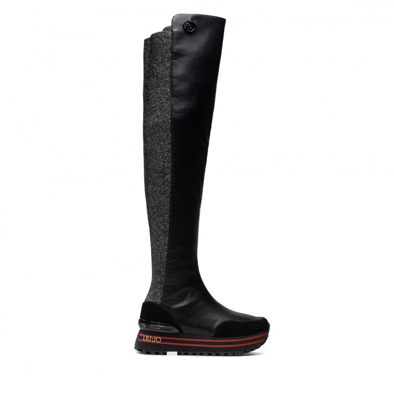 Scarpe Donna LIU JO Stivali sopra al Ginocchio in Pelle e Tessuto colore Nero