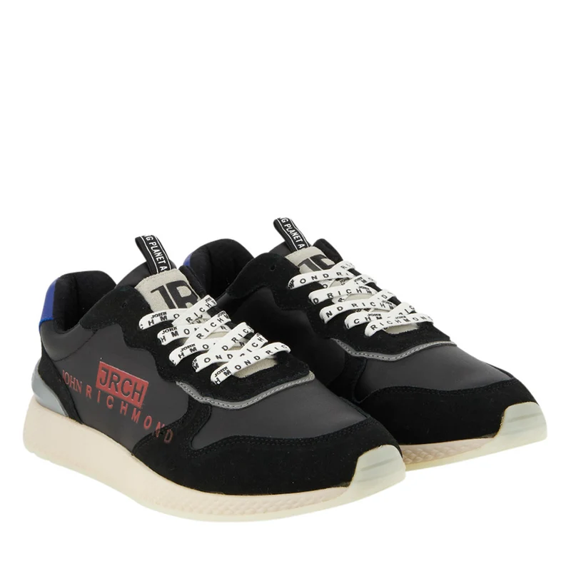 Scarpe Uomo JOHN RICHMOND Sneakers Running in Pelle e Suede Nera con Logo Rosso