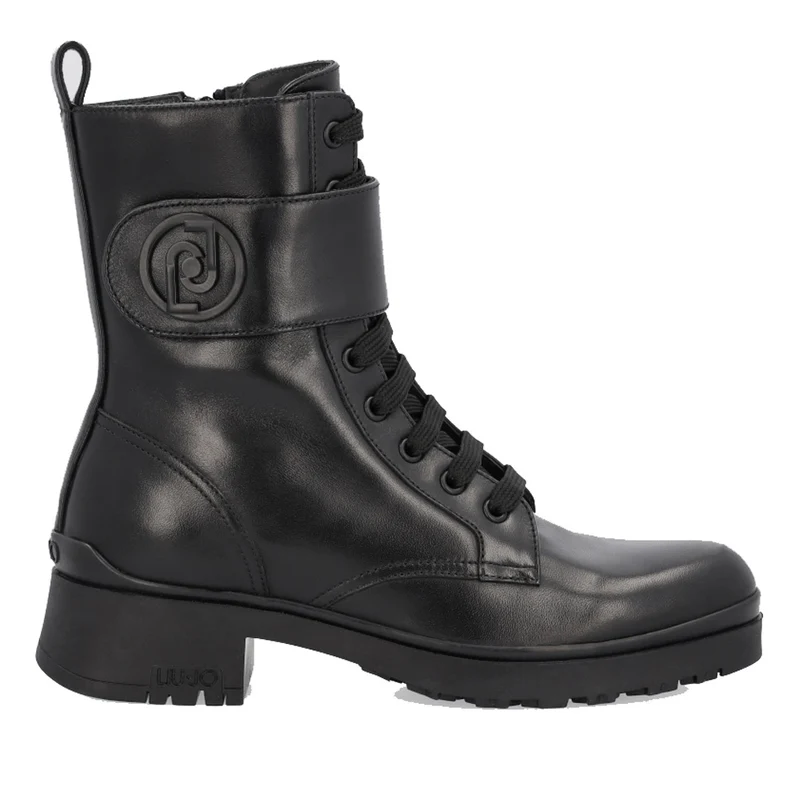 Scarpe Donna LIU JO Anfibi in Pelle Nera con Logo Nero