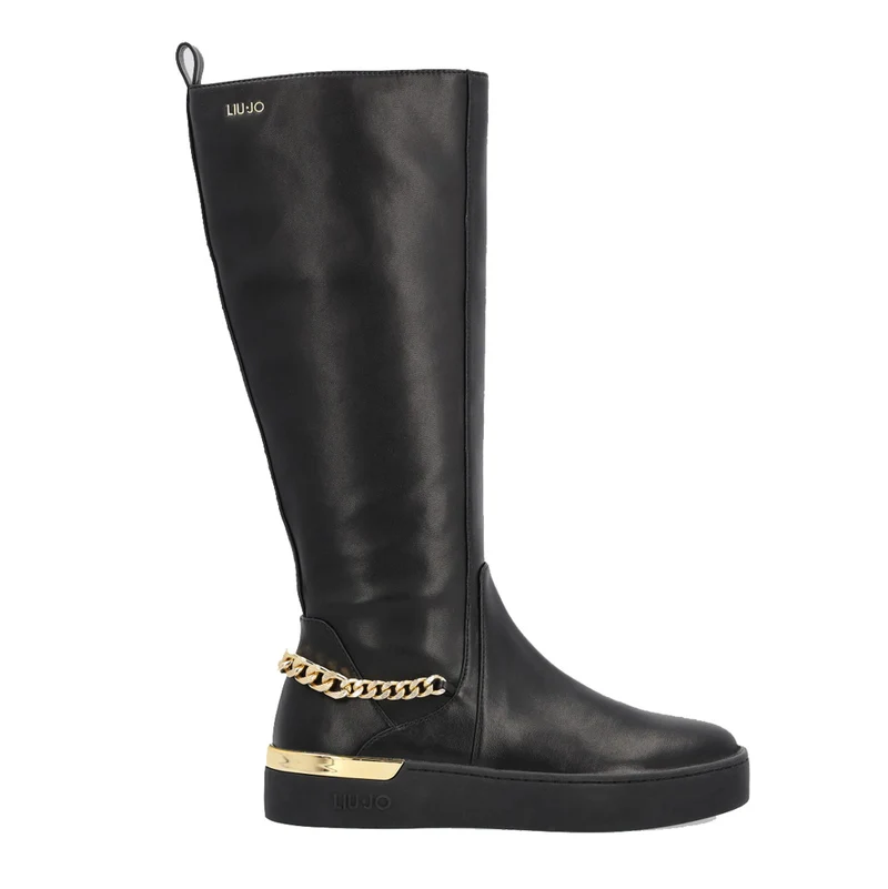 Scarpe Donna LIU JO Stivali Alti Neri con Catena Gioiello