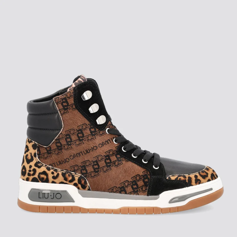 Scarpe Donna LIU JO Sneakers Alte in Cavallino stampa Monogram All Over Cammello e Nero