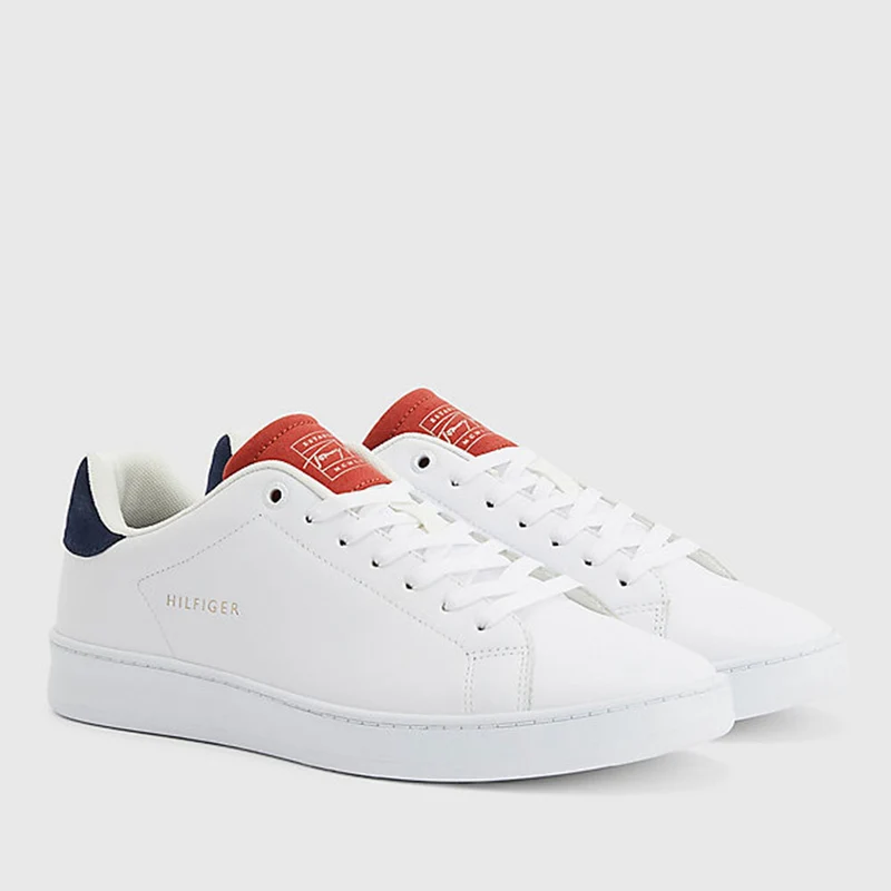 Scarpe Uomo TOMMY HILFIGER Sneakers linea Retro in Pelle e Cotone Bianca