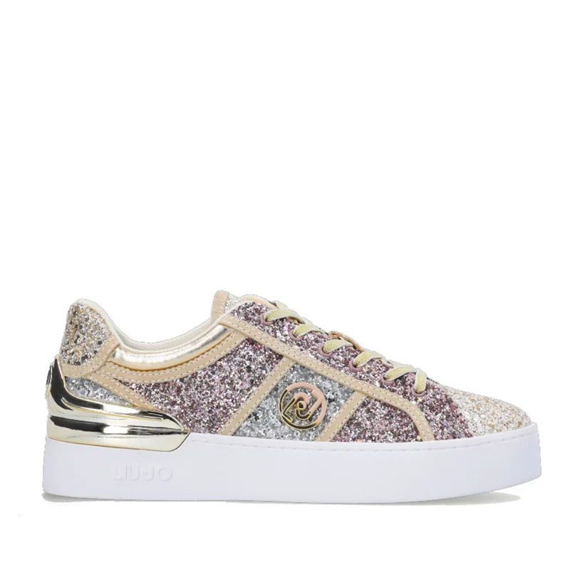 Scarpe Donna LIU JO Sneakers Silvia 74 con Glitter All Over colore Oro e Rosa