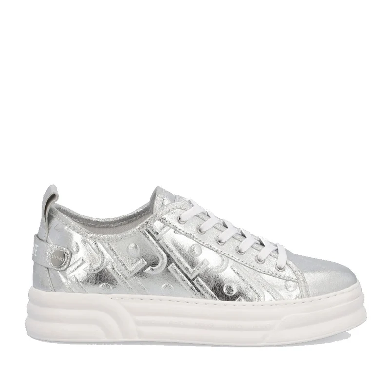Scarpe Donna LIU JO Sneakers in Pelle Silver effetto Metallizzato con Logo in Rilievo