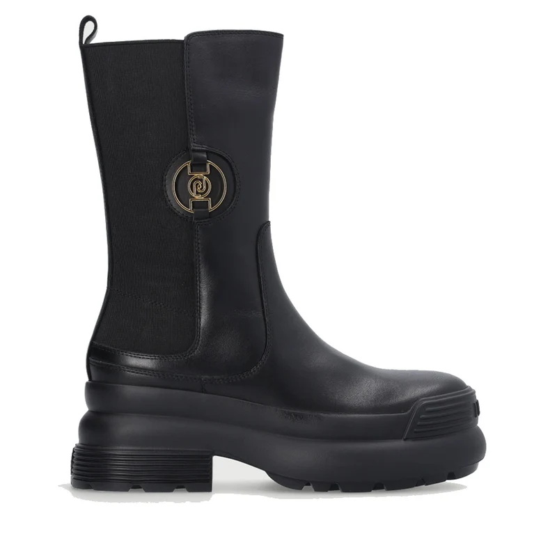 Scarpe Donna LIU JO Combat Boot Amy 10 in Pelle Nera con Logo