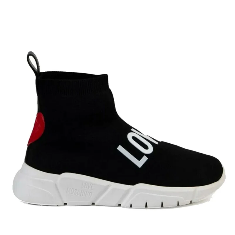 Scarpe Donna LOVE MOSCHINO Sneakers Running a Calzino Nero con Logo in Contrasto