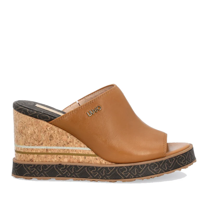 Scarpe Donna LIU JO Sabot in Pelle color Nocciola con Zeppa Monogram