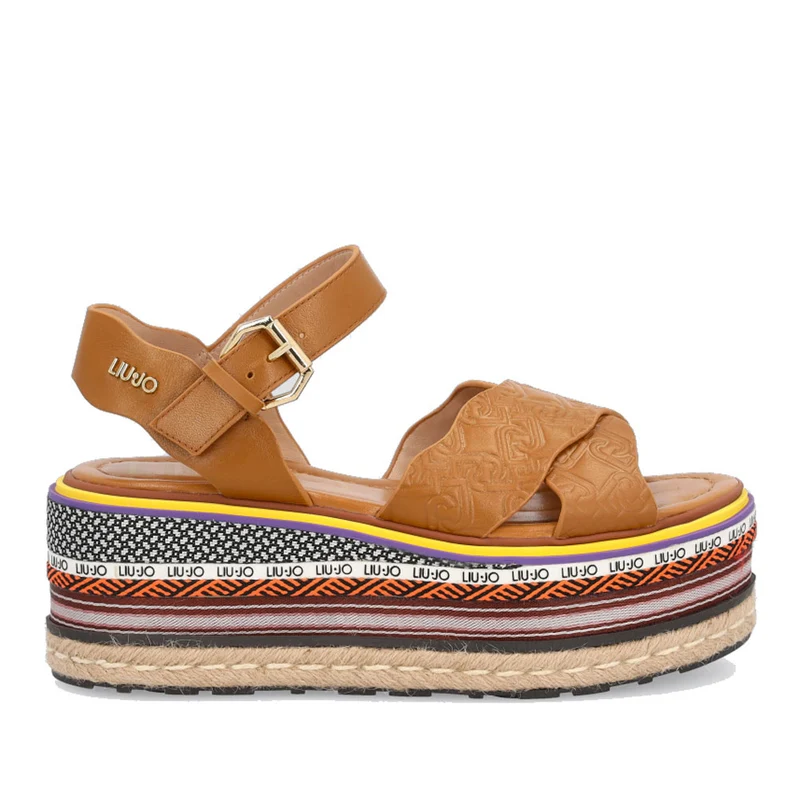 Scarpe Donna LIU JO Sandali Platform in Pelle color Noce con Logo Monogram