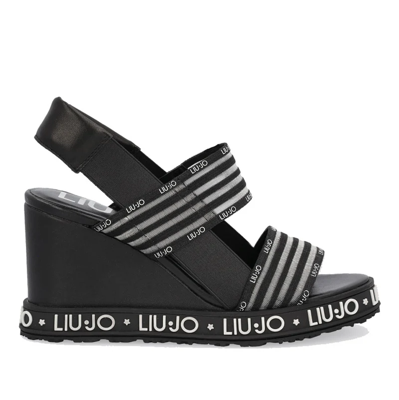 Scarpe Donna LIU JO Sandali Doppia Fascia in Gros Grain con Zeppa colore Nero
