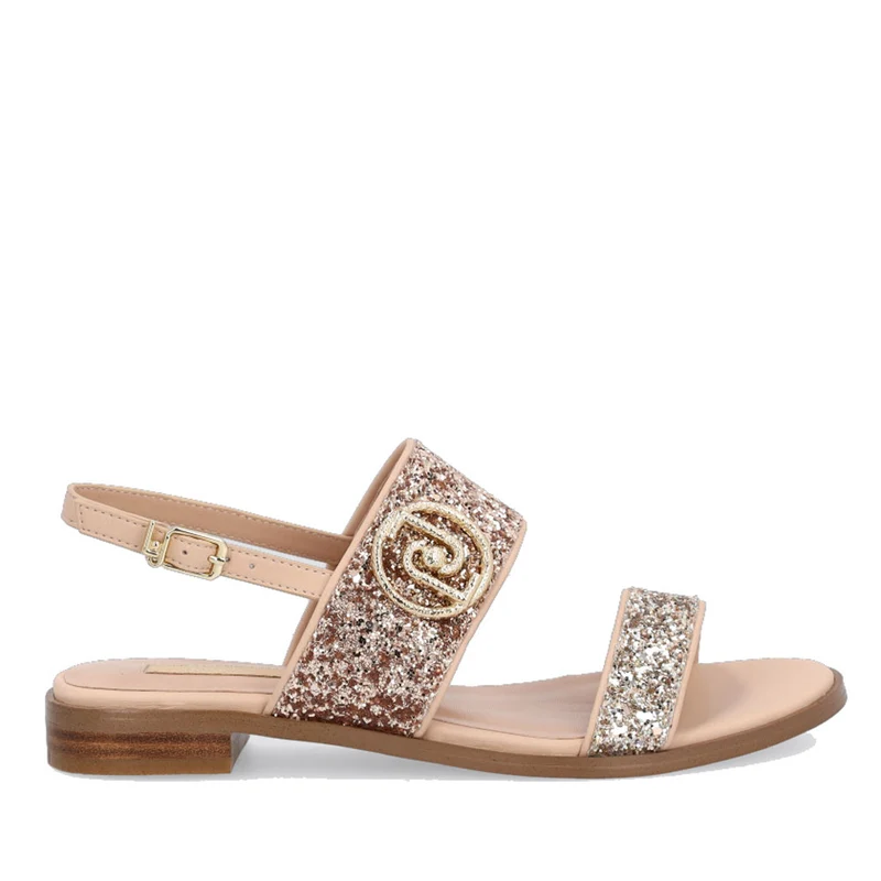 Scarpe Donna LIU JO Sandali Flat Glitter colore Oro Rosa