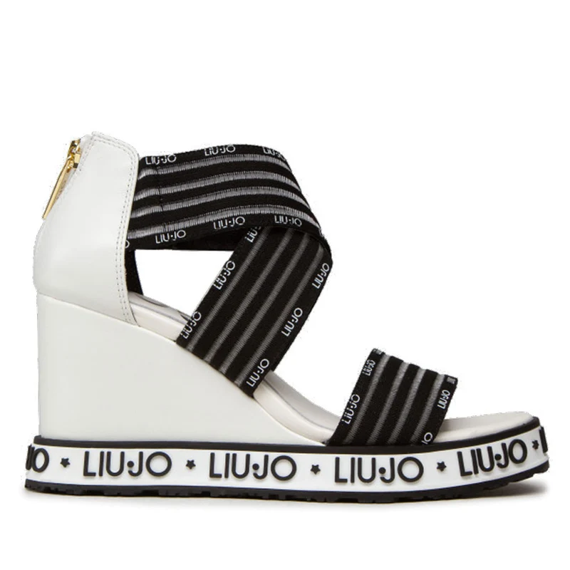 Scarpe Donna LIU JO Sandali Doppia Fascia in Gros Grain con Zeppa colore Bianco e Nero