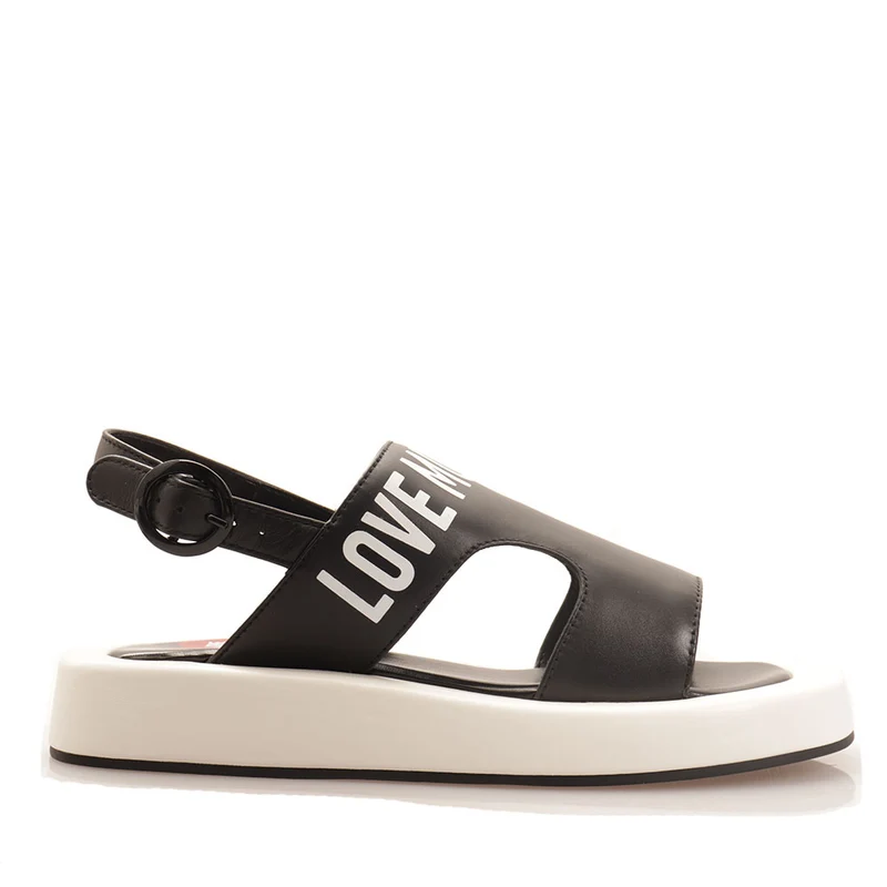 Scarpe Donna LOVE MOSCHINO Sandali in Pelle Nera con Maxi Logo