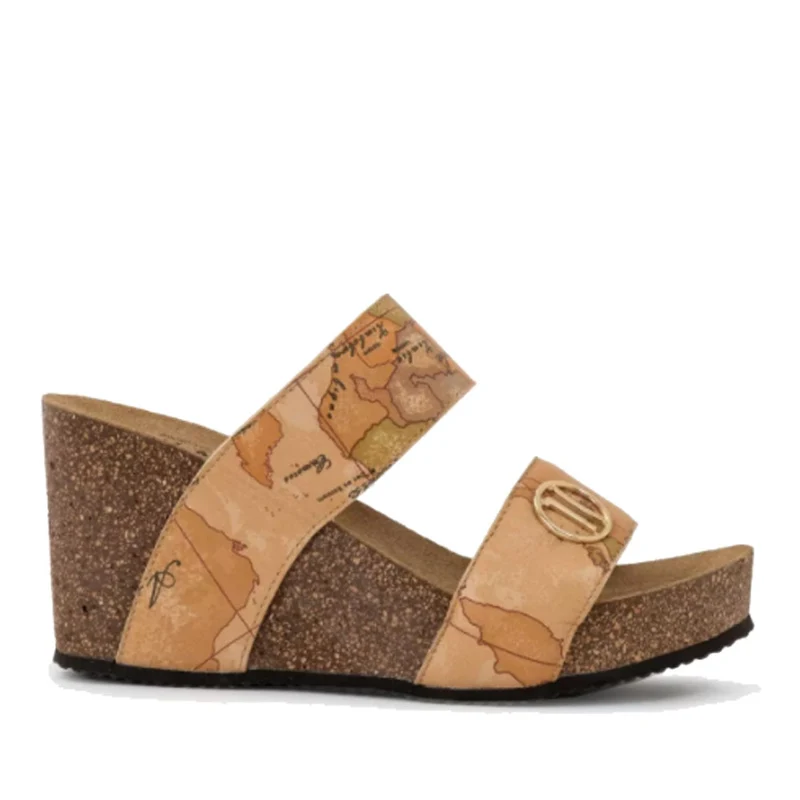 Scarpe Donna 1A Classe Alviero Martini Ciabattine con Zeppa in Tessuto Geo Classic 0218