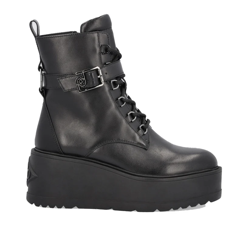 Scarpe Donna LIU JO Anfibi in Pelle Nera con Zeppa