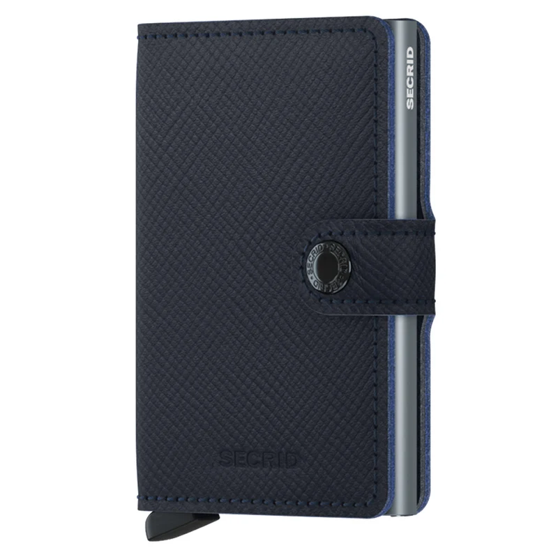 Porta Carte con Clip SECRID linea Saffiano in Pelle color Navy con RFID