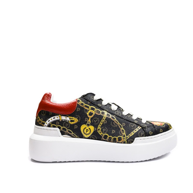 Scarpe Donna POLLINI Sneakers Linea Heritage Preppy Club con Dettaglio Rosso