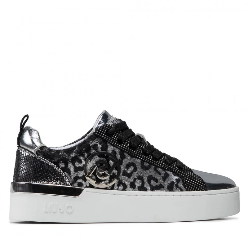 Scarpe Donna LIU JO Sneakers in Pelle e Suede Colore Silver/Leopard