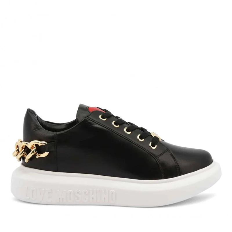 Scarpe Donna LOVE MOSCHINO Sneakers linea Chain Heart in Pelle Nera