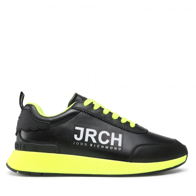 Scarpe Uomo JOHN RICHMOND Sneakers in Pelle Nera con Dettagli Giallo Fluo