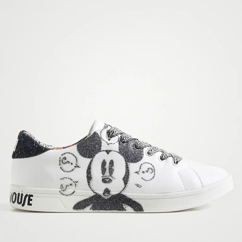 Scarpe Donna DESIGUAL Sneakers Illustrazione Topolino con Dettagli Glitter
